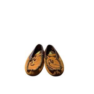 Orvis Men’s Large 12 Tan Suede Moccasin Slippers Plaid Lined Indoor Outdoor